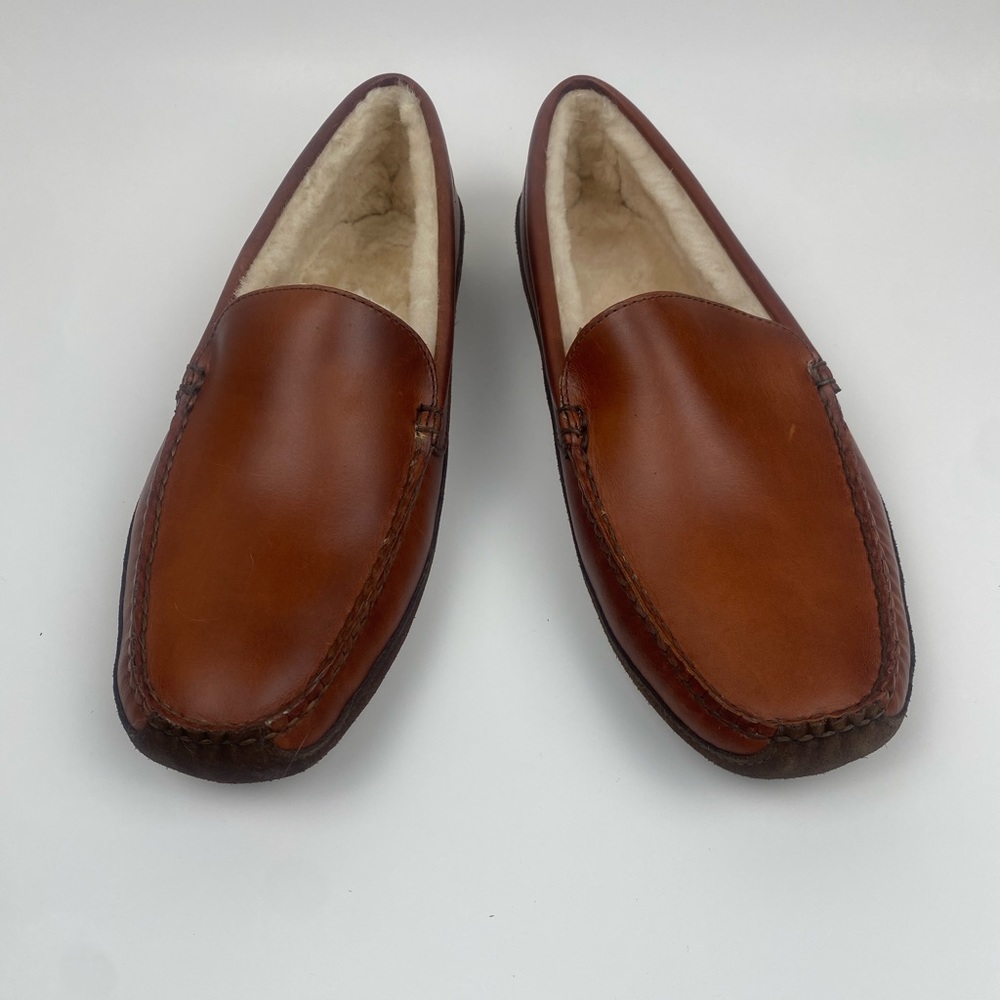 BROOKS BROTHERS Size 11 Men's Brown Leather Shearling LONE TREE Slipper - Picture 2 of 13